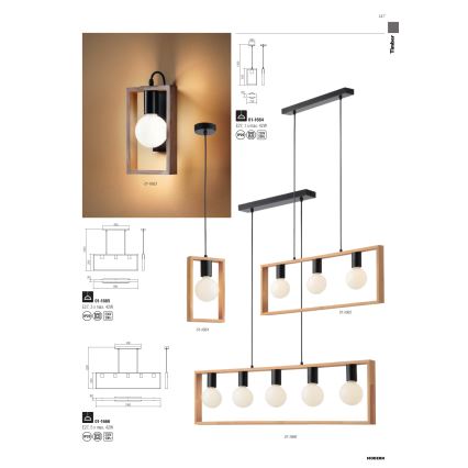 Redo 01-1665 - Candelabro suspenso TIMBER 3xE27/42W/230V faia