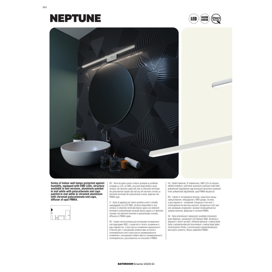 Redo 01-1676 - Iluminação LED para espelho de casa de banho NEPTUNE LED/18W/230V 89,5 cm IP44, acabamento cromado brilhante