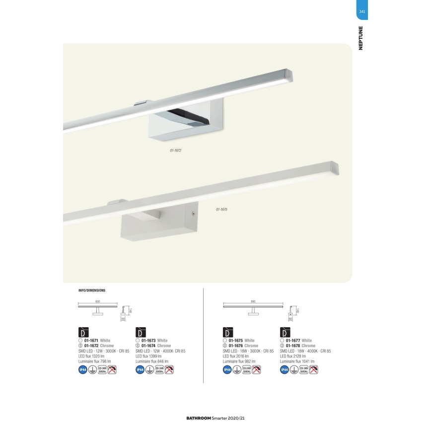 Redo 01-1676 - Iluminação LED para espelho de casa de banho NEPTUNE LED/18W/230V 89,5 cm IP44, acabamento cromado brilhante