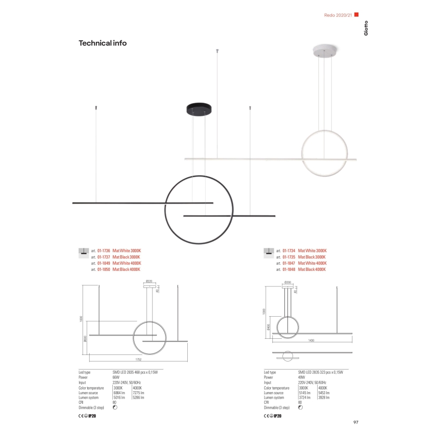 Redo 01-1737 - Lustre LED dimmerizável em cabo GIOTTO LED/56W/230V preto