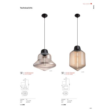 Redo 01-1770 - Pendente em cabo AMNO 1xE27/42W/230V, Ø 33 cm, bege