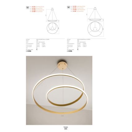 Redo 01-1793 - Candelabro suspenso LED com regulação TORSION LED/29W/230V diâmetro 55 cm branco