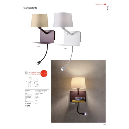 Redo 01-1807 - Aplique de parede LED com candeeiro flexível TOMO 1xE27/42W/230V + LED/3W/230V branco