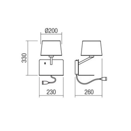 Redo 01-1807 - Aplique de parede LED com candeeiro flexível TOMO 1xE27/42W/230V + LED/3W/230V branco