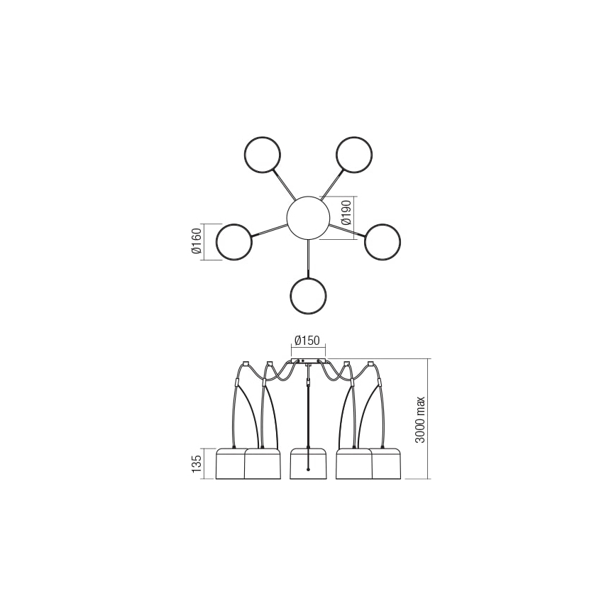Redo 01-1828 - Candeeiro suspenso DODO 5xE27/15W/230V aranha