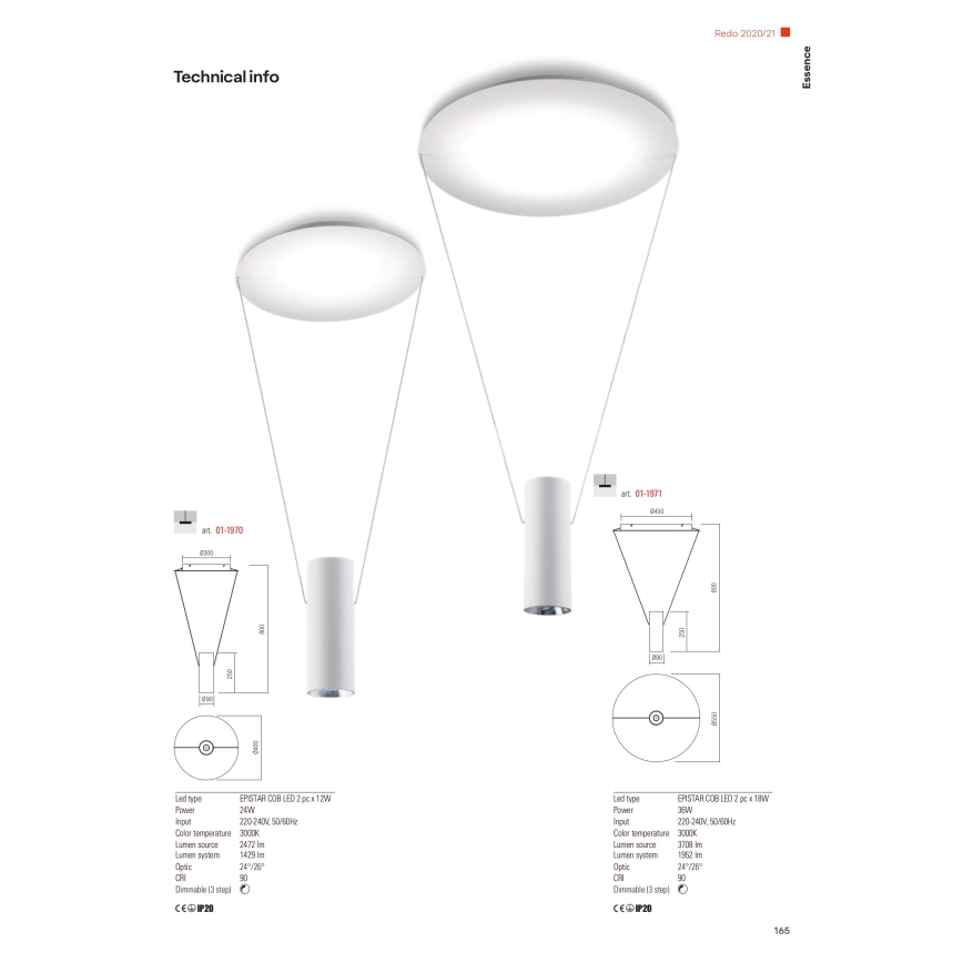 Redo 01-1971 - Candeeiro suspenso LED com regulação ESSENCE LED/36W/230V CRI 90 3000K branco