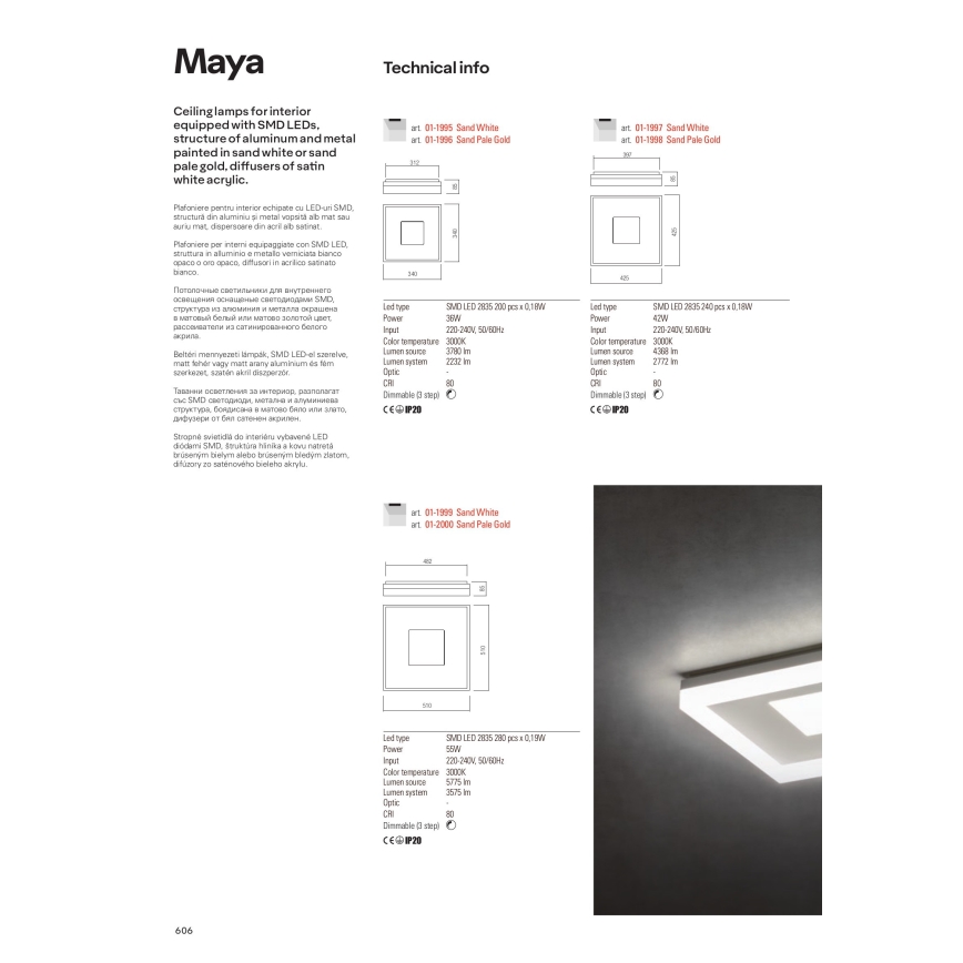 Redo 01-2000 - Candeeiro de tecto LED regulável MAYA LED/55W/230V 51x51 cm dourado