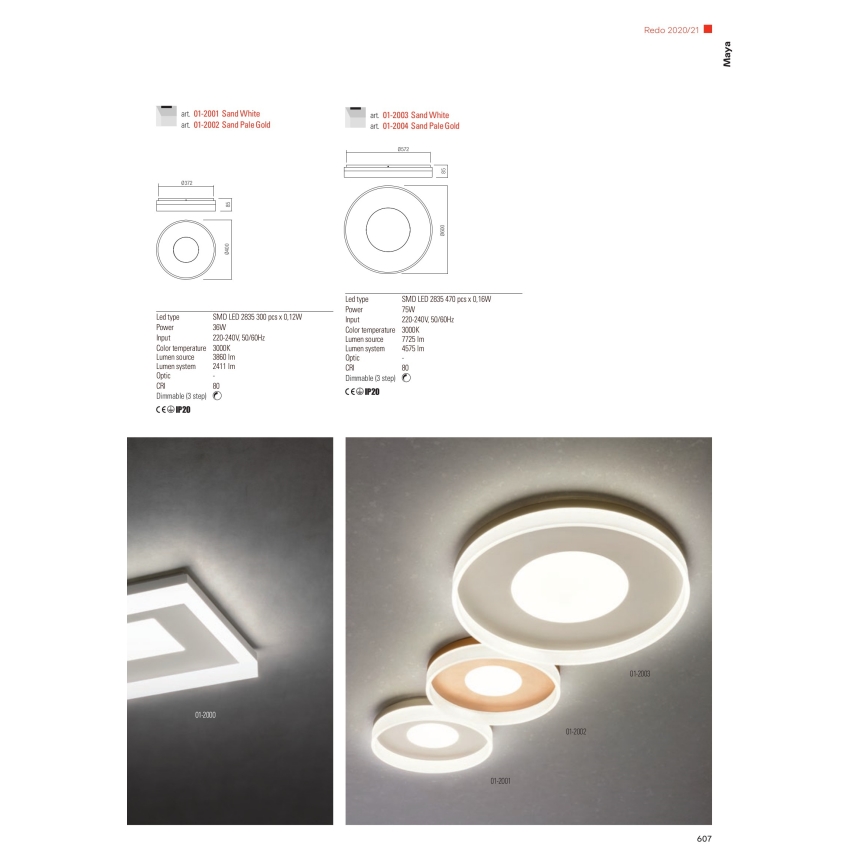 Redo 01-2000 - Candeeiro de tecto LED regulável MAYA LED/55W/230V 51x51 cm dourado