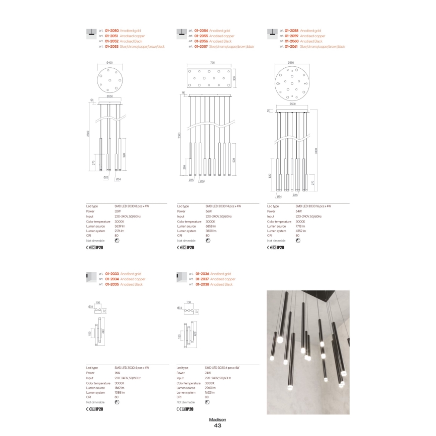 Redo 01-2033 - Iluminação de parede LED MADISON 4xLED/4W/230V dourada