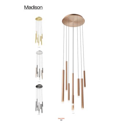 Redo 01-2053 - Candelabro suspenso LED MADISON 8xLED/4W/230V cromado brilhante/preto/cobre