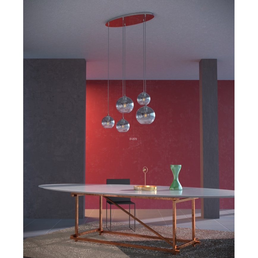 Redo 01-2079 - Candeeiro suspenso BOWL 5xE27/42W/230V fumado