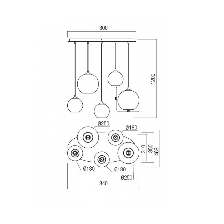 Redo 01-2079 - Candeeiro suspenso BOWL 5xE27/42W/230V fumado