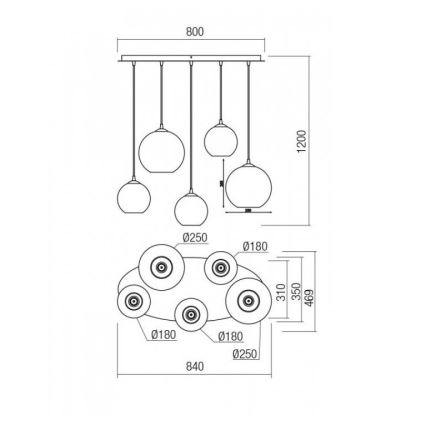 Redo 01-2080 - Candeeiro suspenso BOWL 5xE27/42W/230V cobre