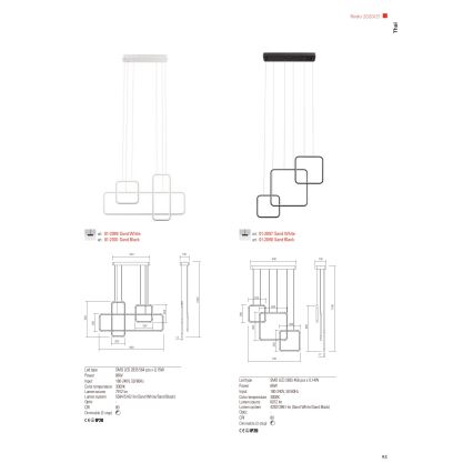 Redo 01-2099 - Pendente dimerizável em cabo THAI LED/86W/230V branco