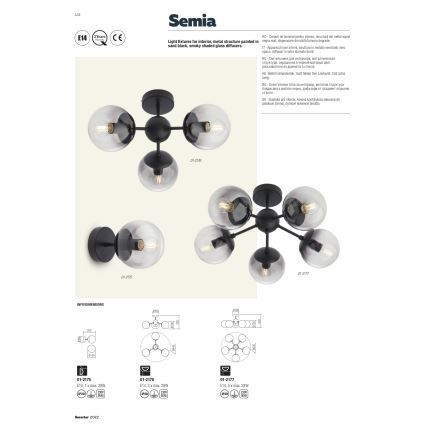 Redo 01-2175 - Aplique de parede SEMIA 1xE14/28W/230V preto/fumê