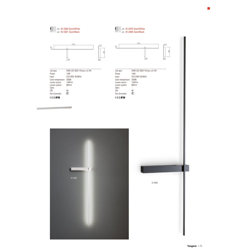 Redo 01-2200 - Aplique de parede LED TANGENT LED/14W/230V 3000K 125,4 cm branco