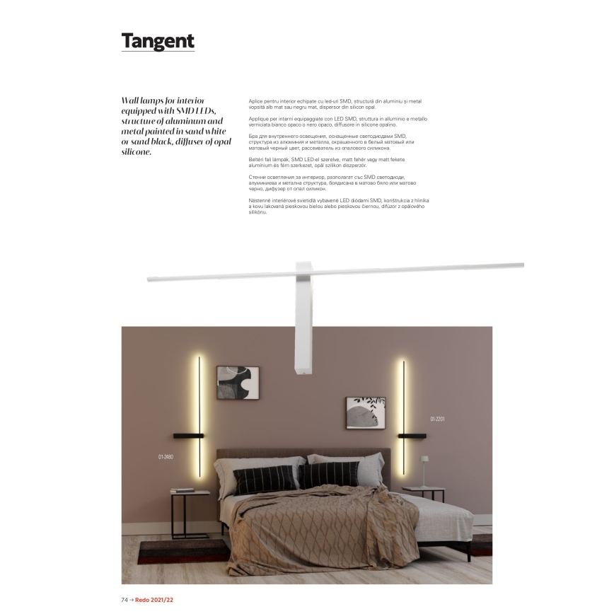 Redo 01-2201 - Aplique de parede TANGENT LED/14W/230V 3000K 125,4 cm preto