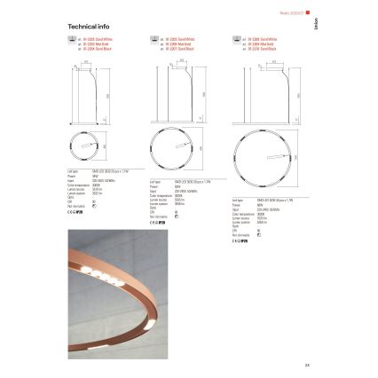 Redo 01-2203 - Candeeiro suspenso LED UNION LED/34W/230V CRI 90 3000K diâmetro 60 cm dourado