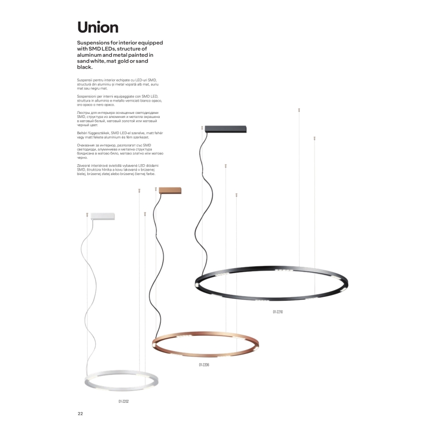 Redo 01-2206 - Candeeiro suspenso LED UNION LED/50W/230V CRI 90 3000K diâmetro 90 cm dourado