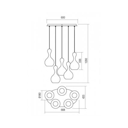 Redo 01-2262 - Candelabro suspenso LOB 5xE27/42W/230V cinzento