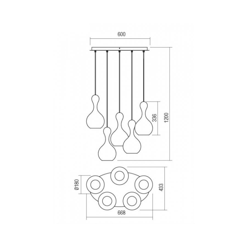 Redo 01-2262 - Candelabro suspenso LOB 5xE27/42W/230V cinzento