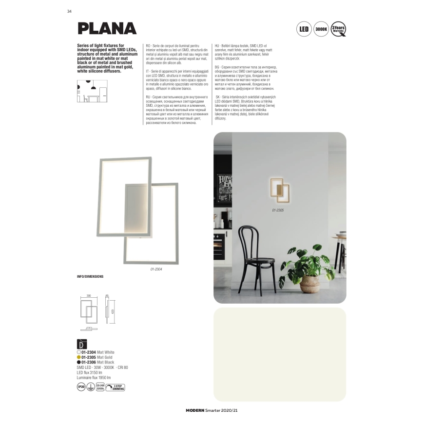 Redo 01-2314 - Lustre LED dimerizável suspenso por cabo PLANA LED/60W/230V, dourado