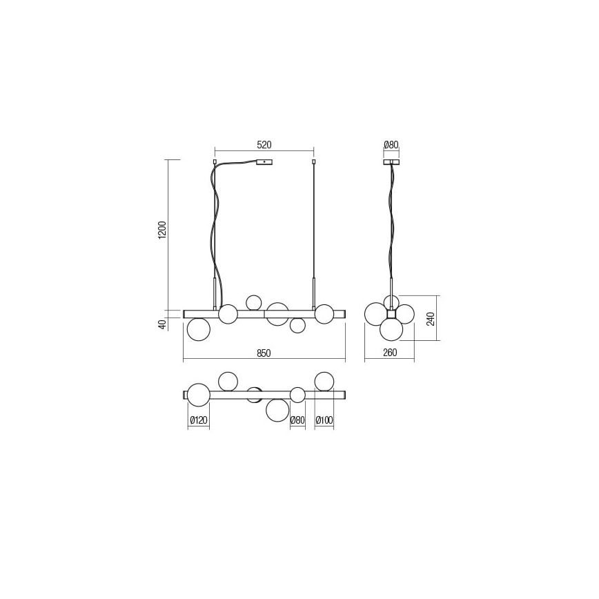 Redo 01-2374 - Candelabro suspenso GOJI 6xG9/28W/230V dourada