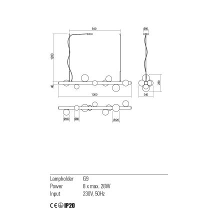 Redo 01-2377 - Candelabro suspenso GOJI 8xG9/28W/230V preto