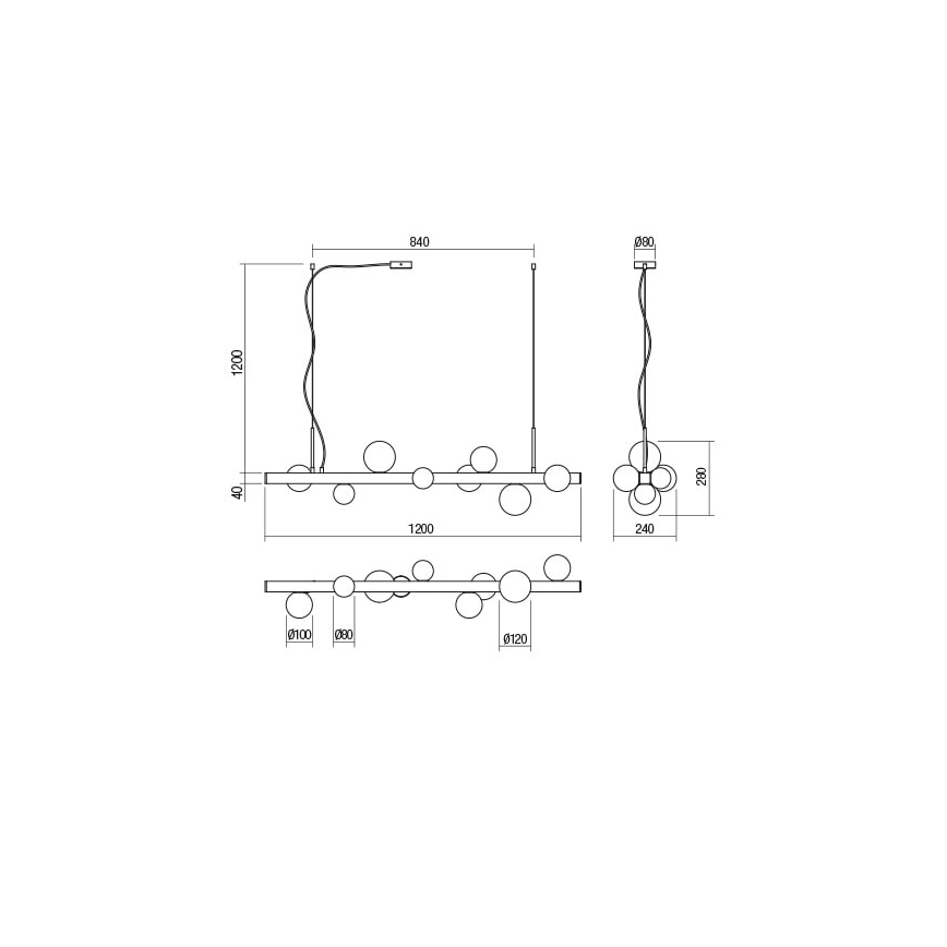 Redo 01-2377 - Candelabro suspenso GOJI 8xG9/28W/230V preto