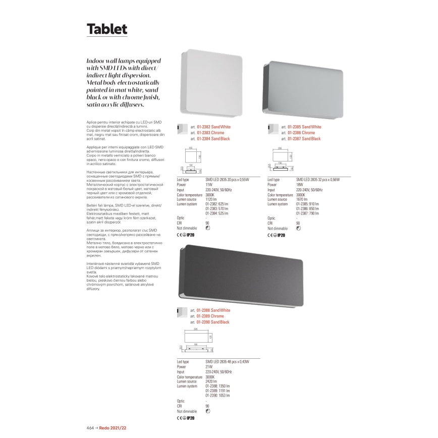 Redo 01-2384 - Aplique de parede LED TABLET LED/11W/230V 3000K IRC 90 preto