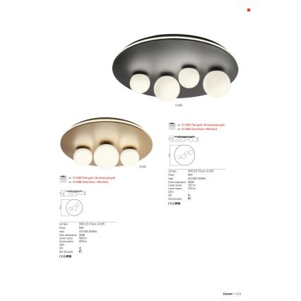 Redo 01-2466 - Candeeiro de tecto LED CORUM LED/48W/230V 3000K CRI 90 preto