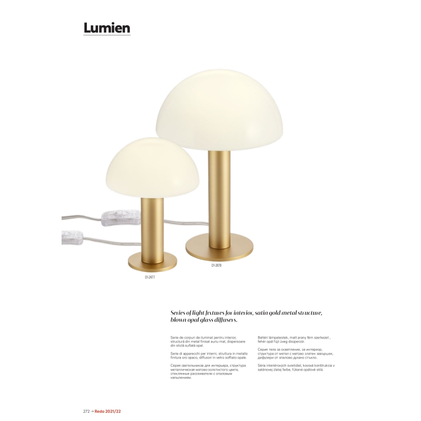 Redo 01-2474 - Lustre suspenso por cabo LUMIEN 1xG9/10W/230V diâmetro 13 cm dourado/branco
