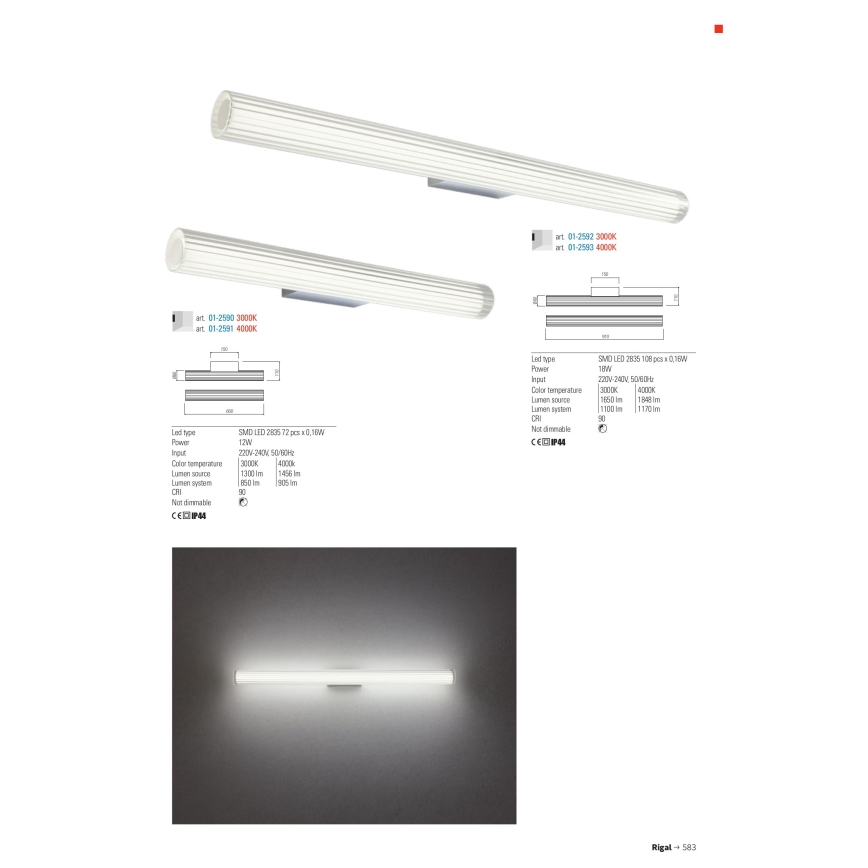 Redo 01-2593 - Iluminação LED para espelho de casa de banho RIGAL LED/18W/230V 91 cm CRI 90 IP44 cromado brilhante/branco