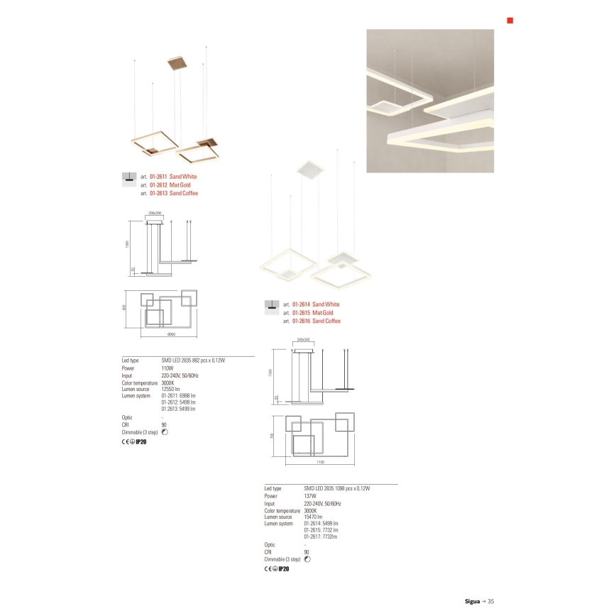 Redo 01-2614 - Lustre LED dimerizável suspenso por cabo SIGUA LED/137W/230V CRI 90 branco
