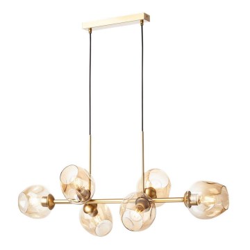 Redo 01-2619 - Candeeiro suspenso PIERCE 6xE27/42W/230V dourado/fumado