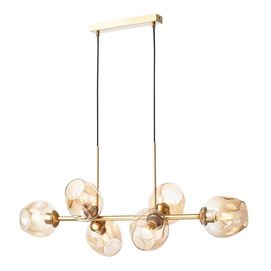 Redo 01-2619 - Candeeiro suspenso PIERCE 6xE27/42W/230V dourado/fumado