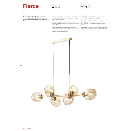 Redo 01-2619 - Candeeiro suspenso PIERCE 6xE27/42W/230V dourado/fumado