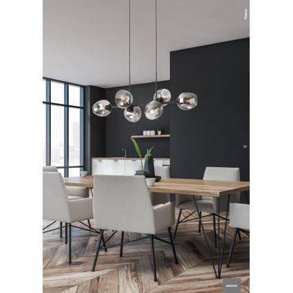 Redo 01-2620 - Candeeiro suspenso PIERCE 6xE27/42W/230V preto/fumado