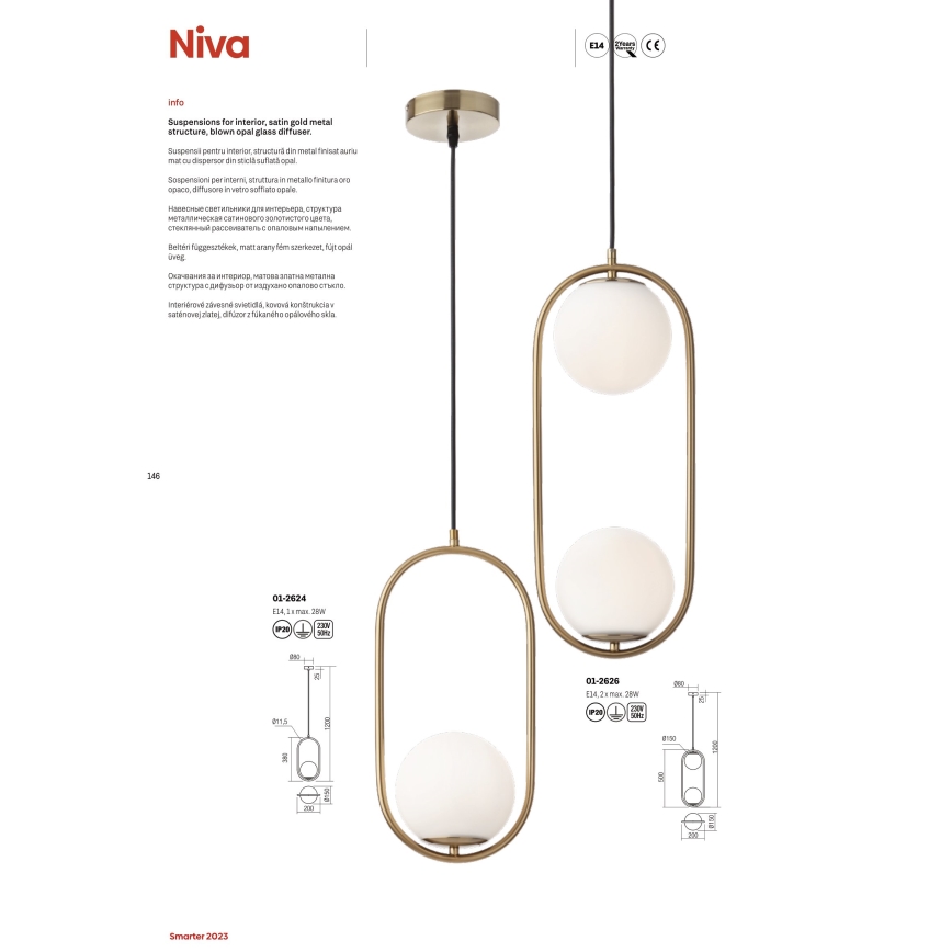 Redo 01-2626 - Candelabro suspenso NIVA 2xE14/28W/230V