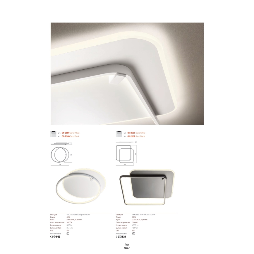 Redo 01-2660 - Iluminação de teto LED ARP LED/45W/230V preto