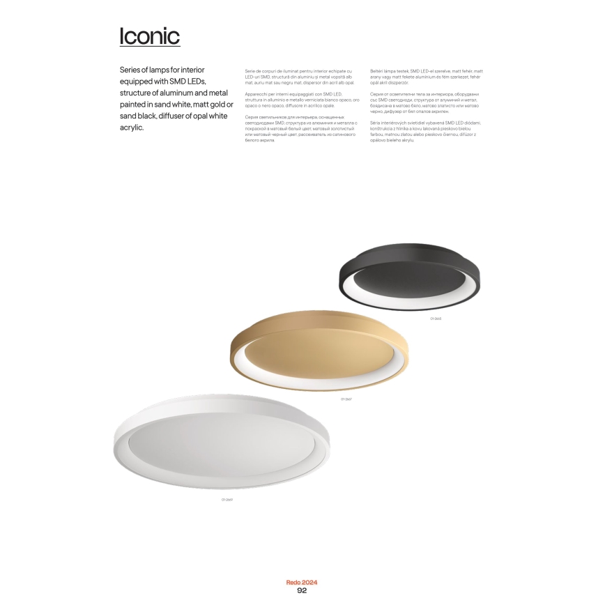 Redo 01-2671 - Iluminação de teto LED com regulação ICONIC LED/50W/230V diâmetro 58 cm preto