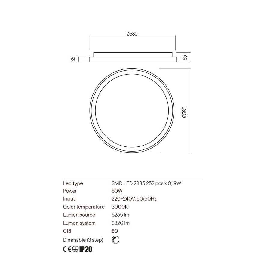 Redo 01-2671 - Iluminação de teto LED com regulação ICONIC LED/50W/230V diâmetro 58 cm preto