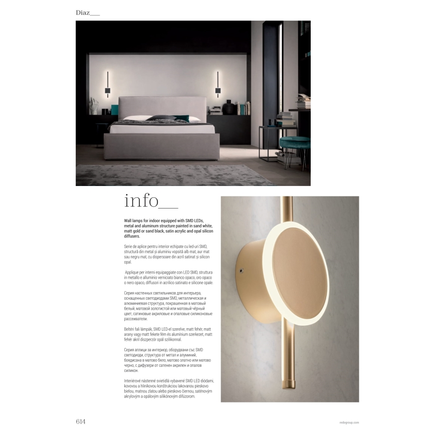 Redo 01-2701 - Iluminação de parede LED DIAZ LED/18W/230V CRI 90 preto