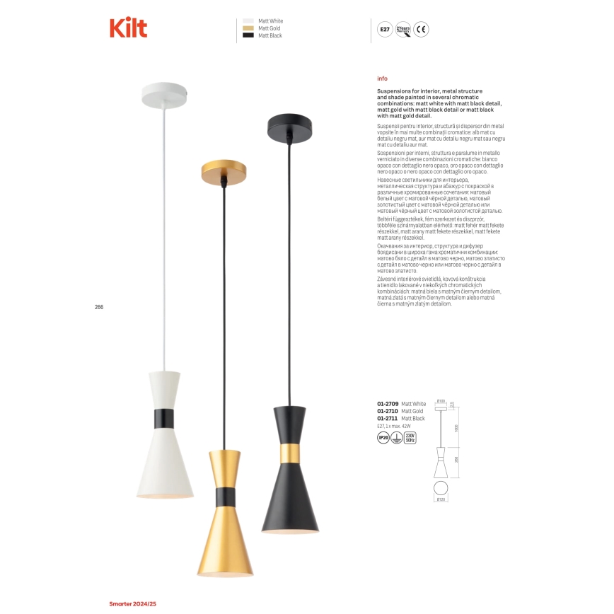 Redo 01-2711 - Candeeiro suspenso KILT 1xE27/42W/230V diâmetro 12 cm preto