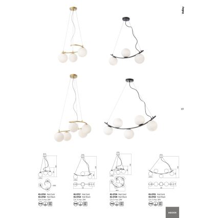 Redo 01-2719 - Candelabro suspenso VOLLEY 5xE14/28W/230V dourada