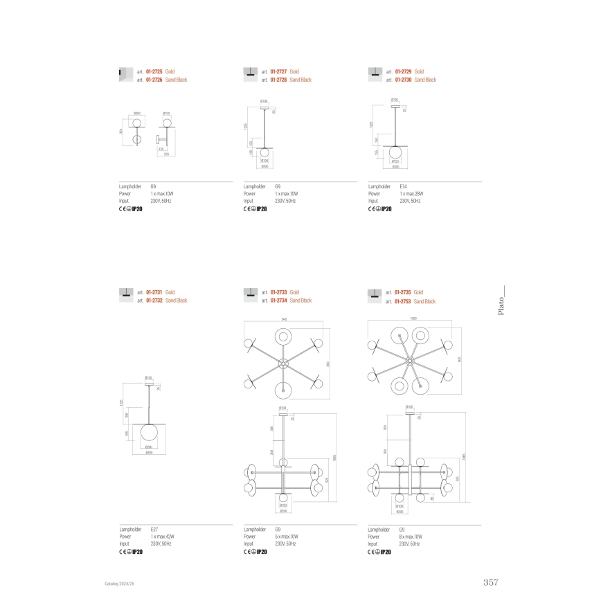 Redo 01-2728 - Candeeiro suspenso PLATO 1xG9/10W/230V diâmetro 20 cm preto