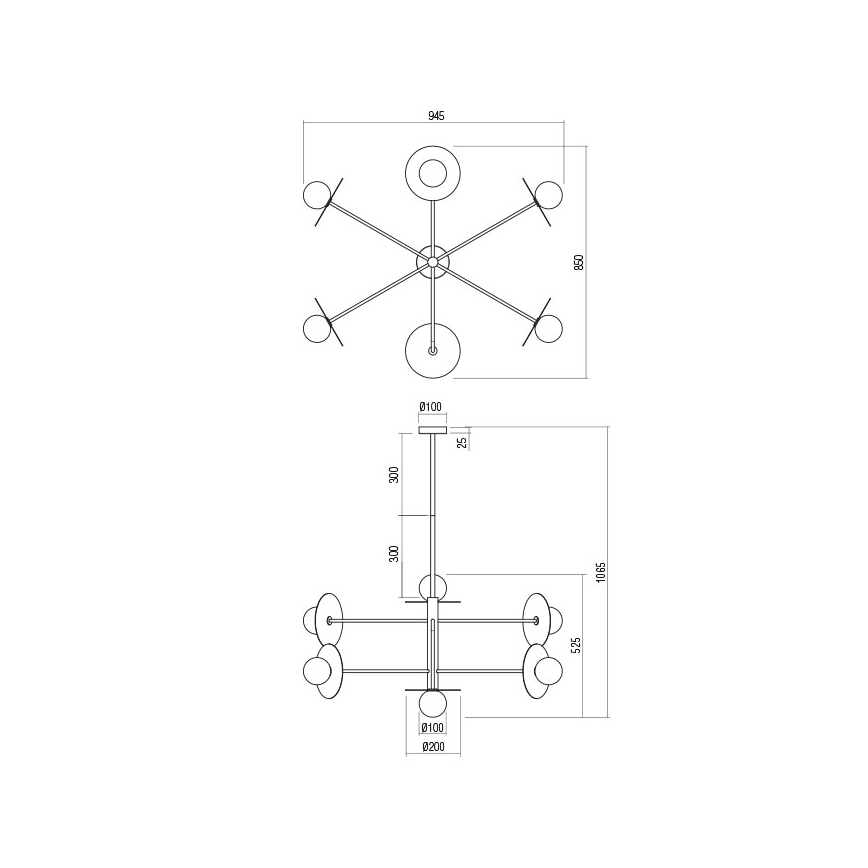 Redo 01-2733 - Candeeiro suspenso PLATO 6xG9/10W/230V dourado