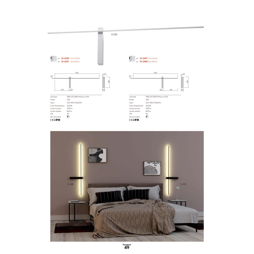 Redo 01-2744 - Aplique de parede LED TANGENT LED/13W/230V 3000K 63,4 cm CRI 90 branco