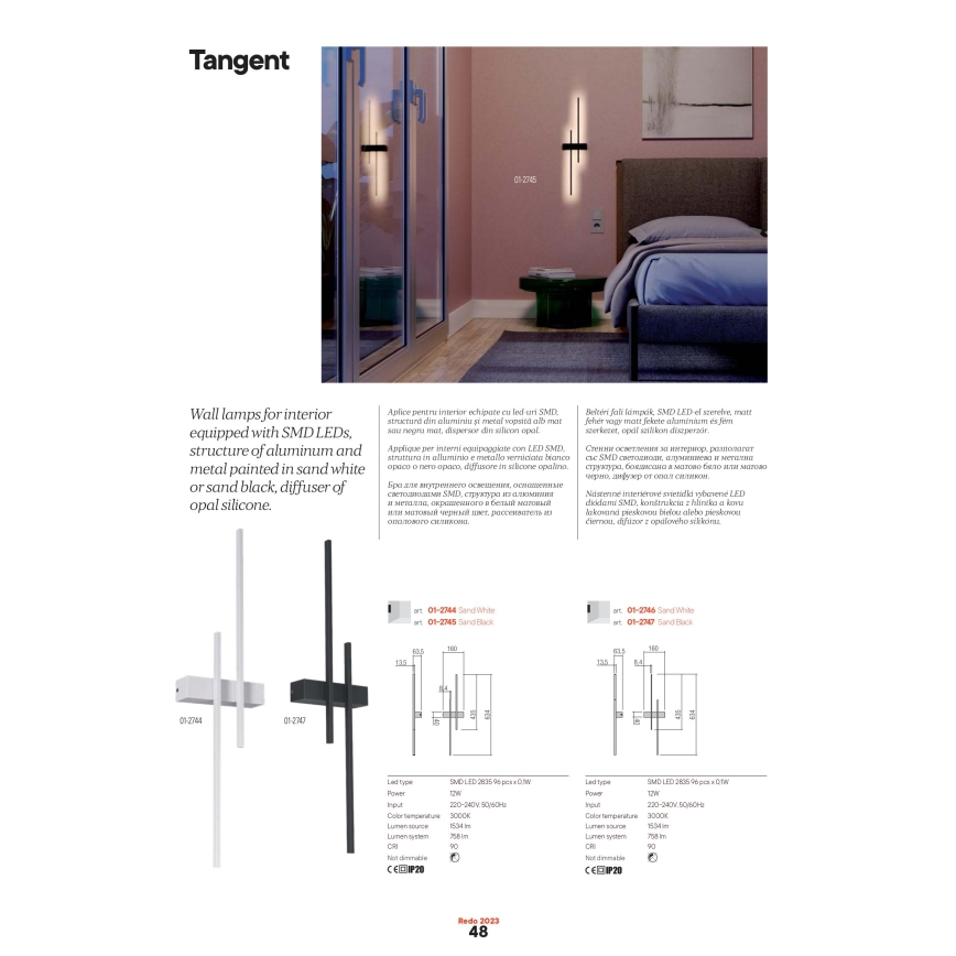 Redo 01-2746 - Aplique de parede LED TANGENT LED/13W/230V 3000K 63,4 cm CRI 90 branco