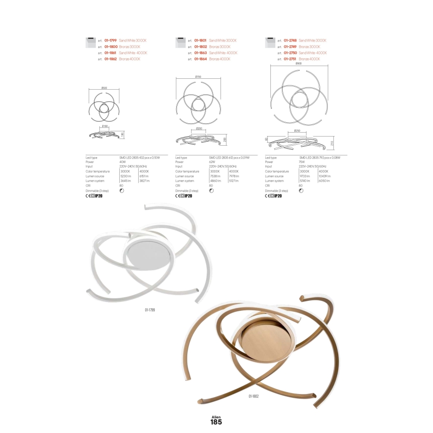 Redo 01-2748 - Iluminação de teto LED com regulação ALIEN LED/75W/230V 3000K diâmetro 90 cm branco